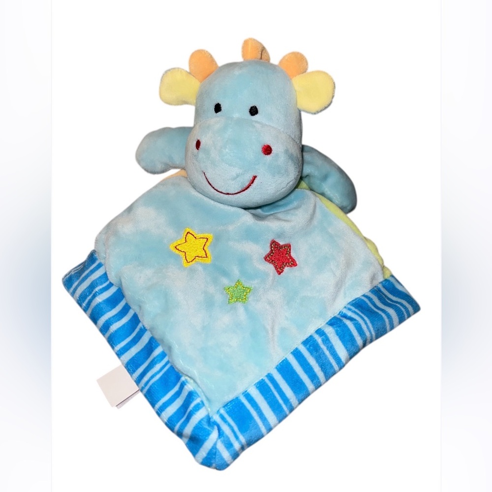 Linzy Giraffe Security Blanket Baby Lovey Plush Blue Yellow Patchwork Rattle